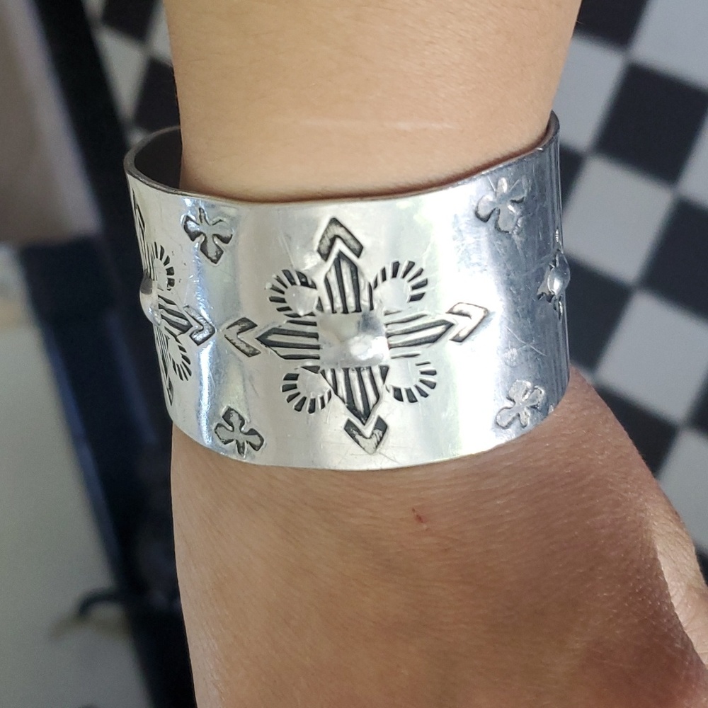 Vintage Hand stamped Aluminum Bracelet